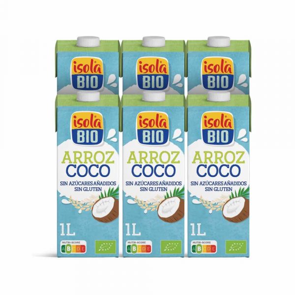 Bebida vegetal de arroz e coco em pack de 6L da Isola Bio