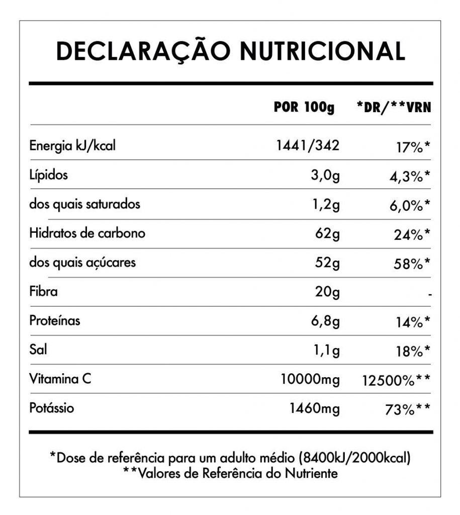 tabela nutricional Camu camu com acerola da marca iswari