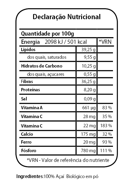 acai tabela nutricional biosamara