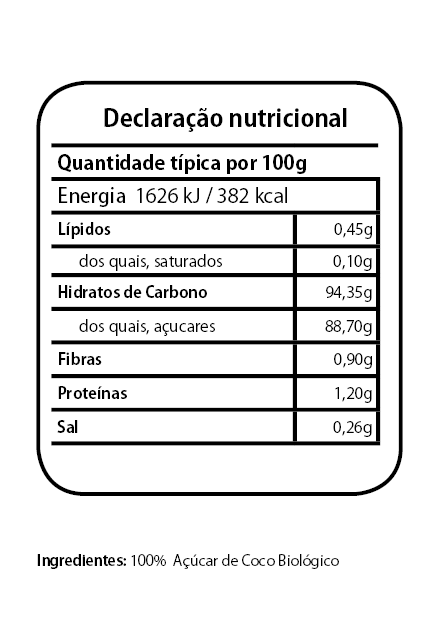 Açúcar de Coco Tabela Nutricional