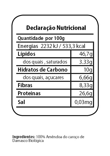 tabela nutricional amêndoas de damasco