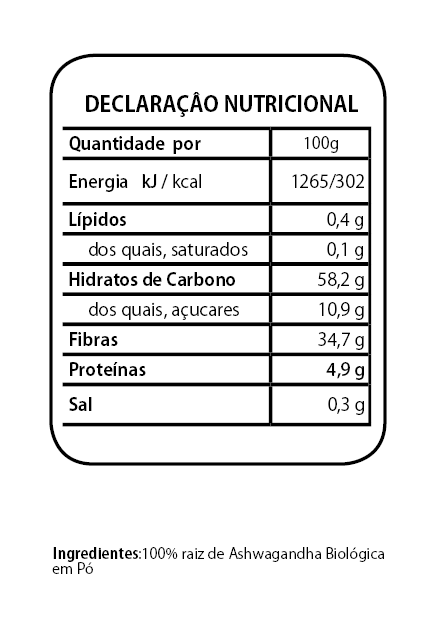 ashwagandha tabela nutricional