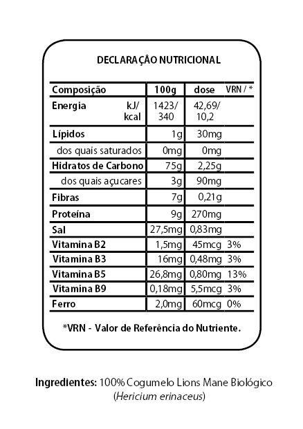 Cogumelo Lions Mane Tabela Nutricional