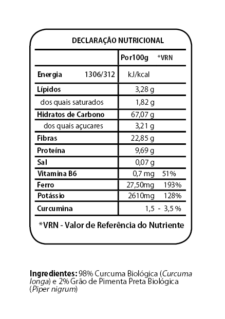 Curcuma e Pimenta Preta Tabela Nutricional