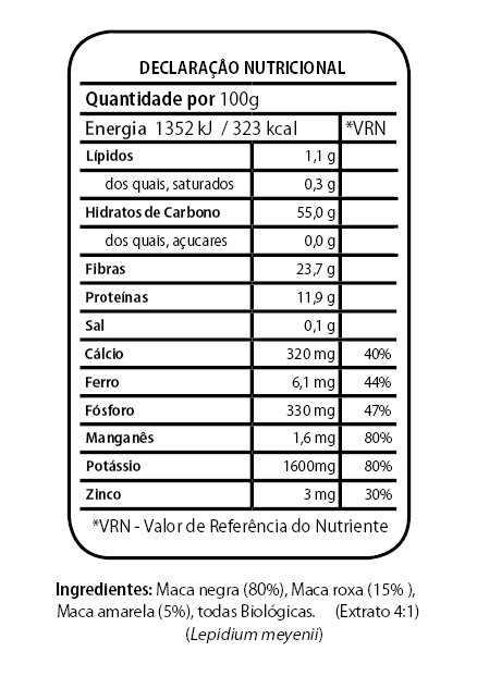 Maca Negra Premium Tabela Nutricional