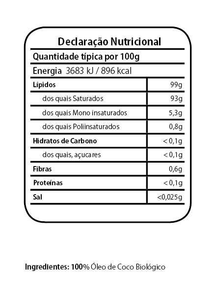 Óleo de Coco Tabela Nutricional