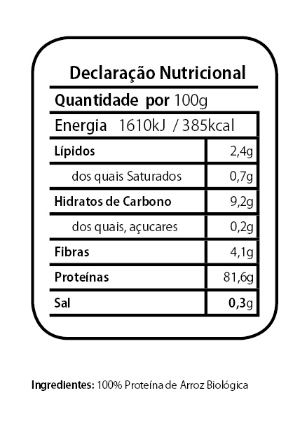 tabela nutricional proteina de arroz biosamara