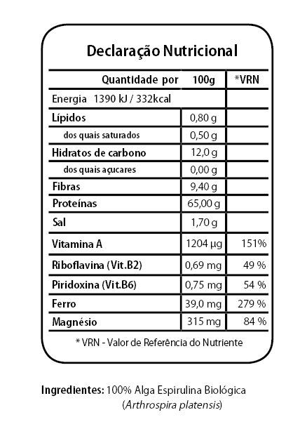 tabela nutricional spirulina em pó