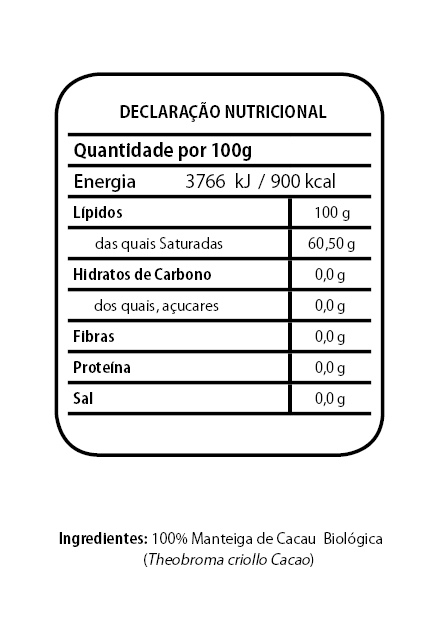 Tabela Nutricional Manteiga de Cacau