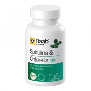 spirulina e clorela em comprimidos da marca Raab Vitalfood