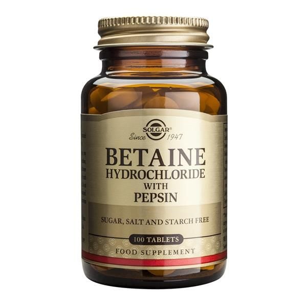 Betaine Hydrochloride With Pepsin 100 Cápsulas – Solgar
