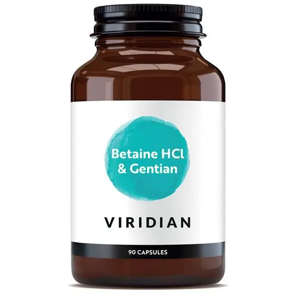 Betaína HCL 650Mg con Raíz de Genciana 90 Cápsulas - Viridian