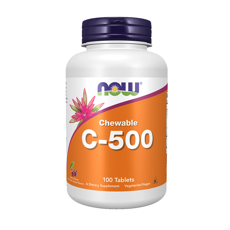 Vitamina C-500 Cereja - 100 Comprimidos Mastigáveis - Now