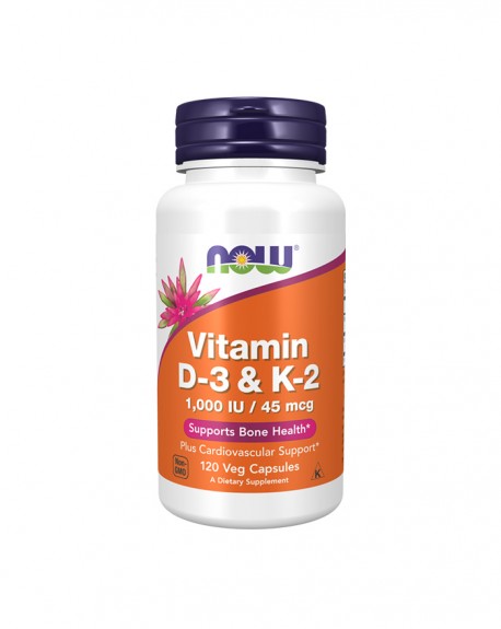 Vitamina D-3 1000 IU + Vitamin K2 45 mcg - 120 Cápsulas Vegetais - Now